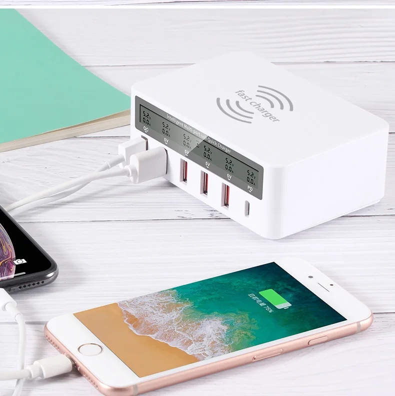 Qi Беспроводное зарядное устройство USB 40 Вт Светодиодный Дисплей Quick Charge 3,0 быстрозарядная станция для iPhone X samsung huawei Nexus Mi адаптер