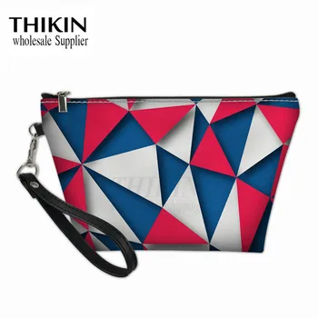 

THIKIN Geometric Figure Print Women's Cosmetic Bag for Make Up Luxury Girls Travel Beauty Organizer Custom Toiletry Storage Bag