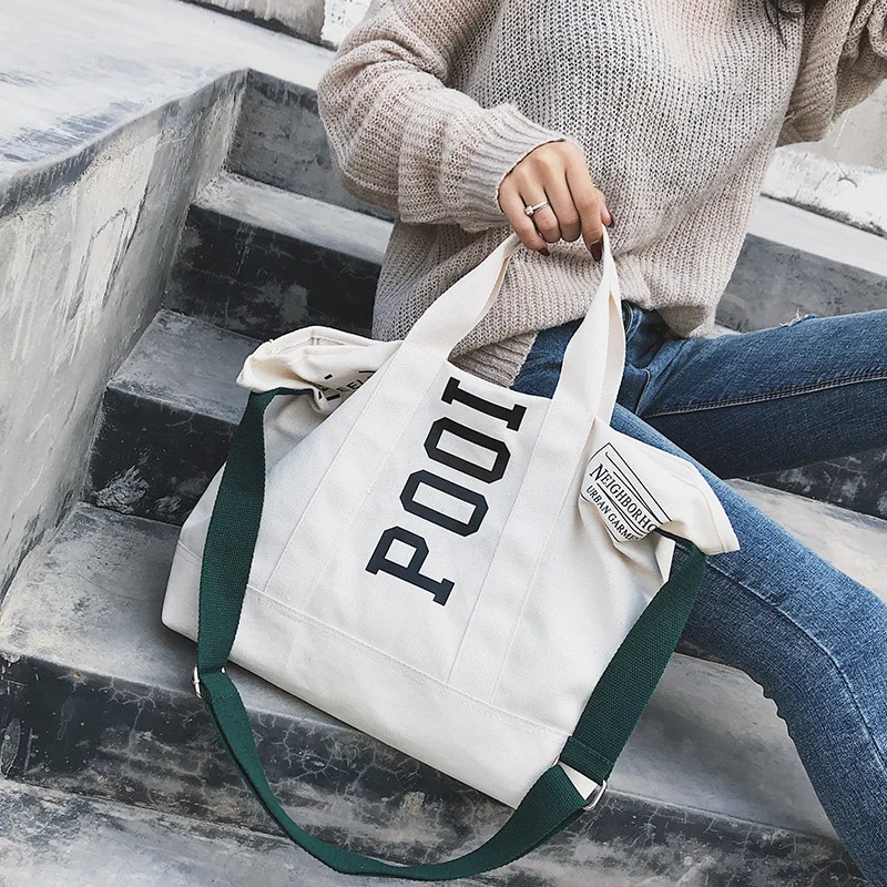 

2018 New Korean Lettered Canvas Shoulder Oblique Bag Fashion Students Literature And Art Large Hand Bag Cloth Bag
