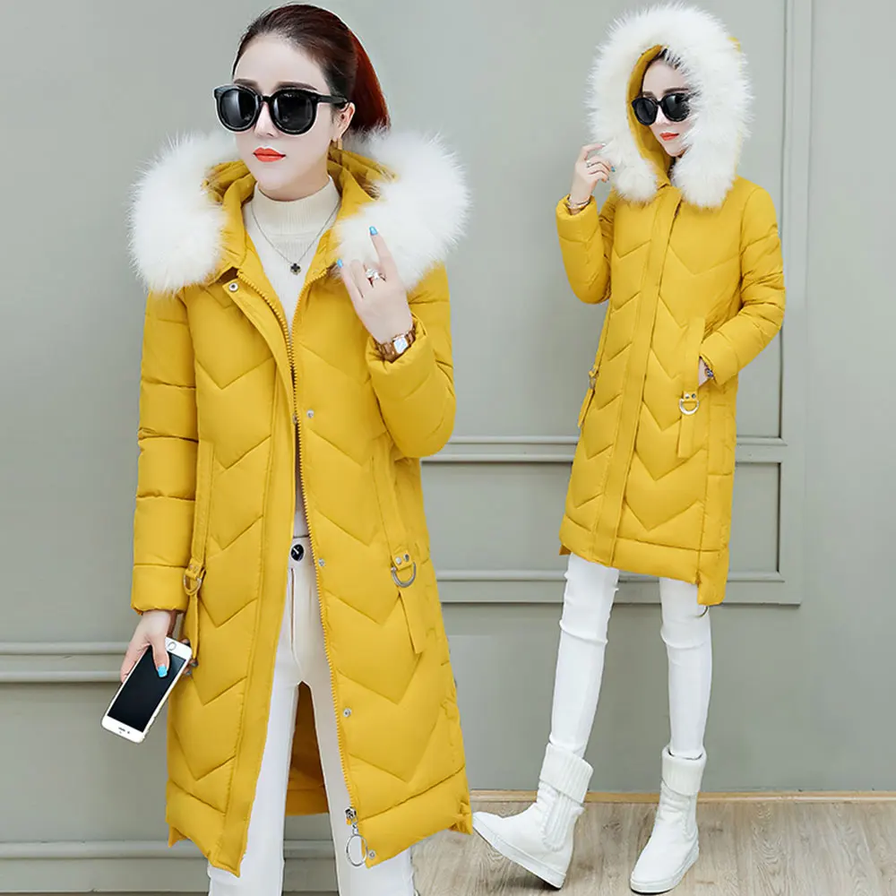 Цвет: желтый PinkyIsBlack/ Новое поступление, зимняя куртка для женщин с капюшоном и мехом, модная длинная парка, Высококачественная теплая толстая верхняя одежда, Женское пальто - Цвет: Цвет: желтый