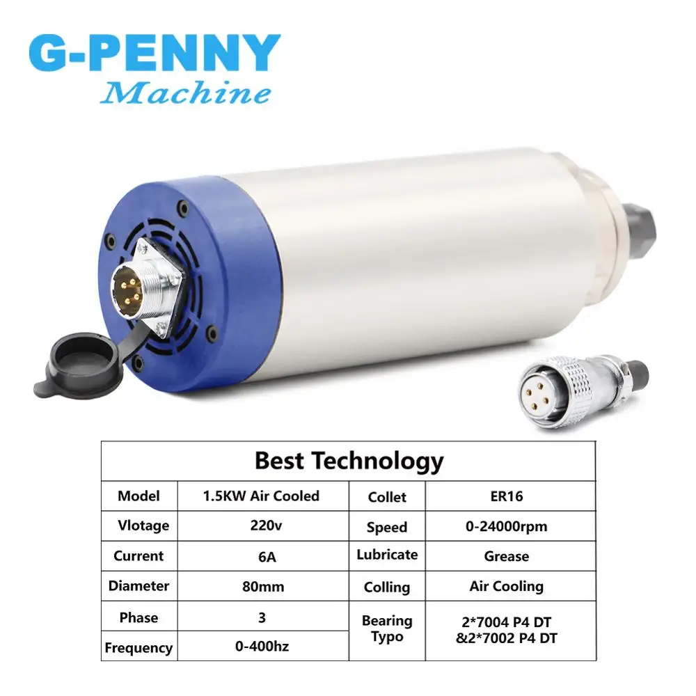 1.5kw ER16 air cooled spindle motor 4 bearings air