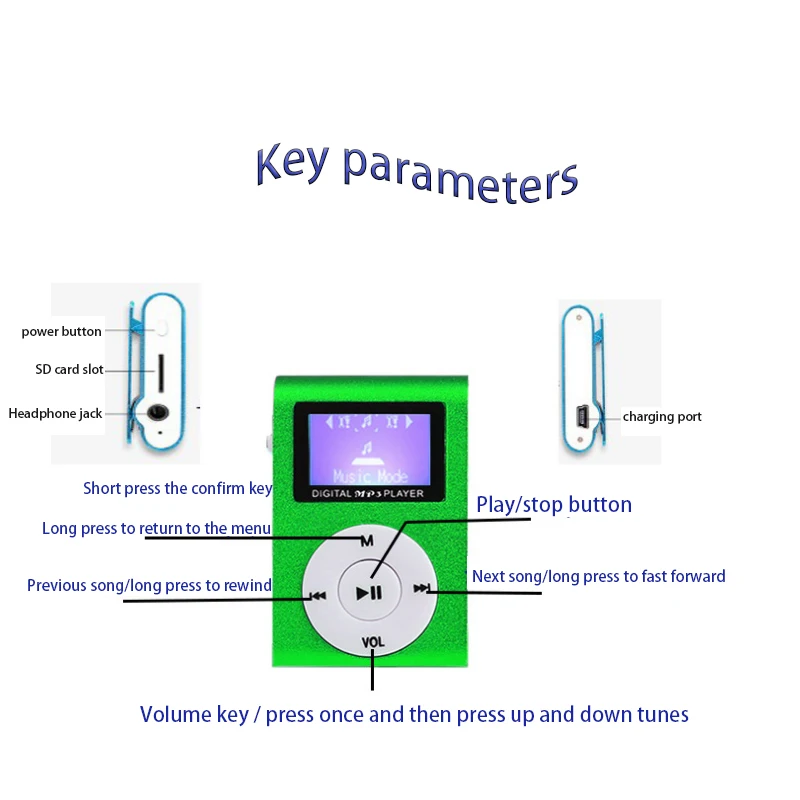 microsoft zune Mini LCD Screen Mirror Portable MP3 Player Metal Clip Waterproof Sport mp3 Music Player walkman Support SD TF Card mp3 music player