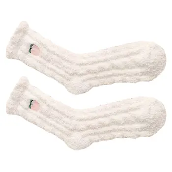 

1 Pair of Thicken Coral Fleece Stockings Fruit Pattern Socks Sleep Bed Socks