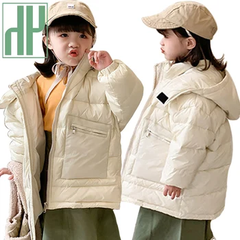 

HH Winter New Fashion Warm Jackets For Girls White Duck Down Clothes Baby Boys Casual Waterproof Kids 3-10 Years Hooded Parkas