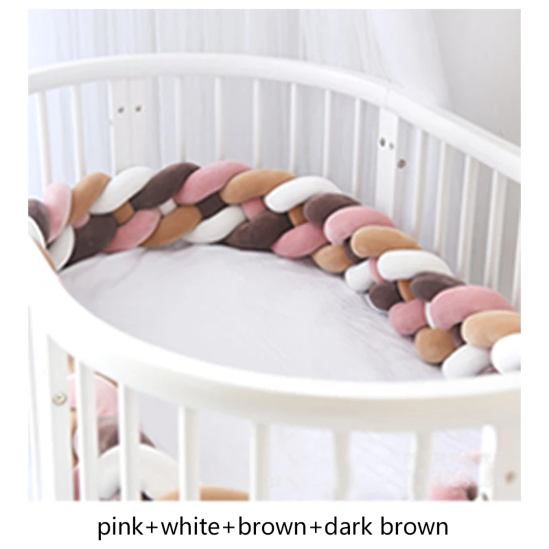 220 см бампер для детской кровати, четыре слоя, Узелок, ручная работа, длинный Узелок, Плетеный плюшевый детский протектор, детская кроватка, Узелок, подушка, декор для комнаты - Цвет: pink brown brown