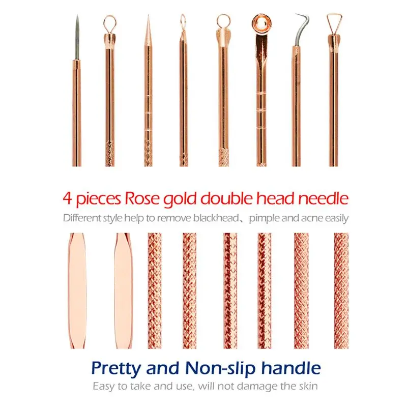 4Pcs Rose Gold Stainless Steel Blackhead Remover Pimple Acne Needle Tools Kit