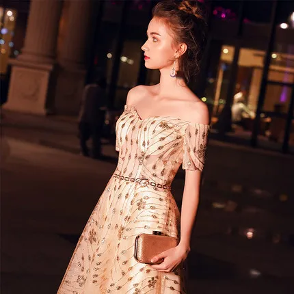 

Evening Gown Women's 2019 New Style Winter Long Slimming Banquet Nobility Elegant Host Dress Dress