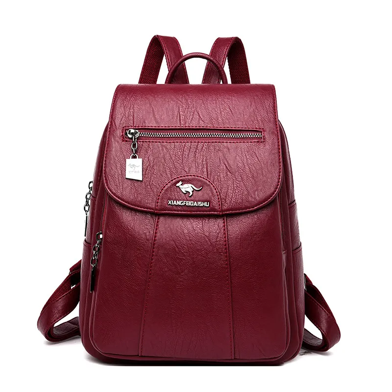 Женские мягкие кожаные рюкзаки, винтажные женские сумки через плечо, Sac a Dos, повседневные дорожные женские рюкзаки, Mochilas, школьные сумки для девочек - Цвет: Wine red