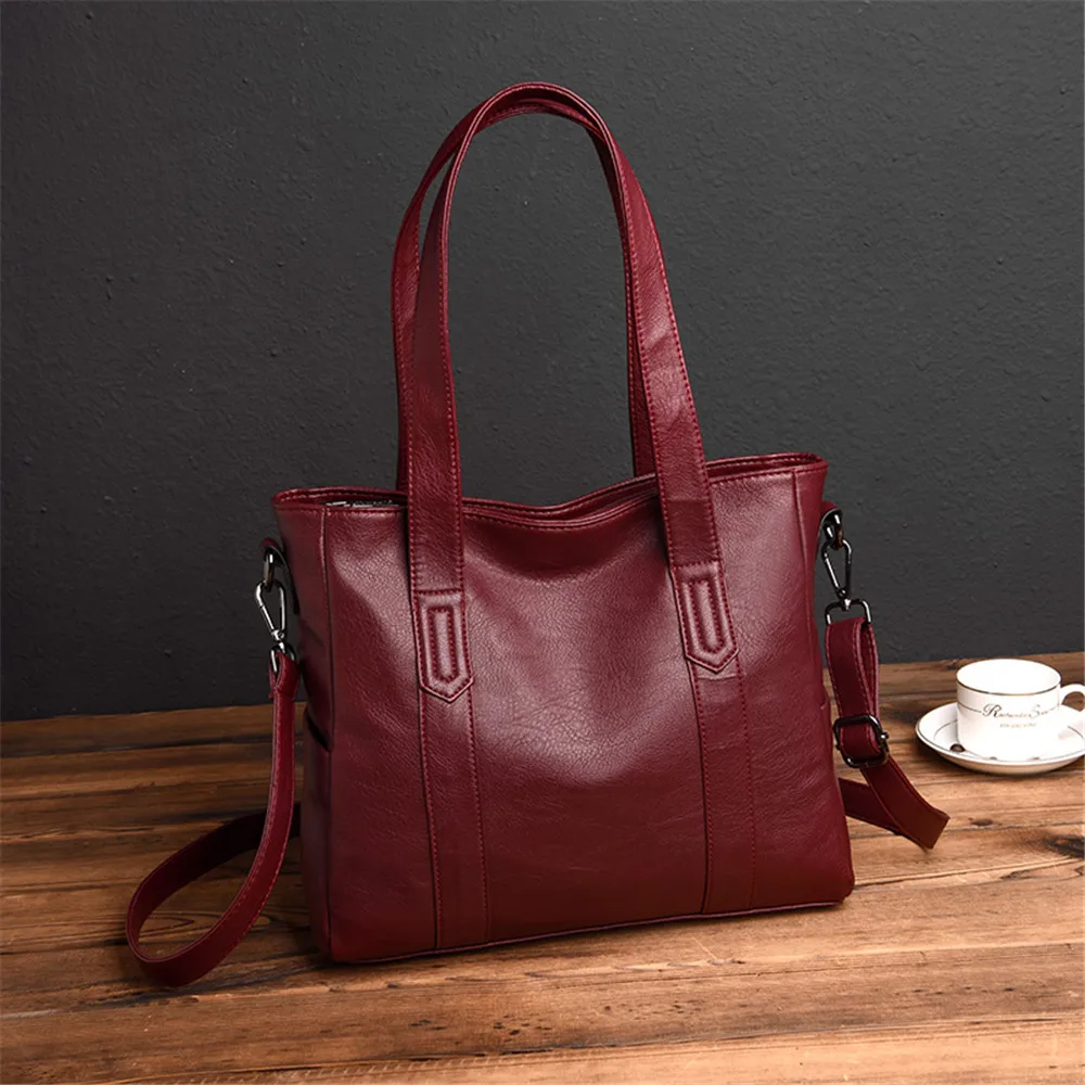 Роскошный мягкий кожаный сумки высокого качества сумки через плечо для женщин Повседневная женская большая вместительность вместительная сумка для покупок сумки