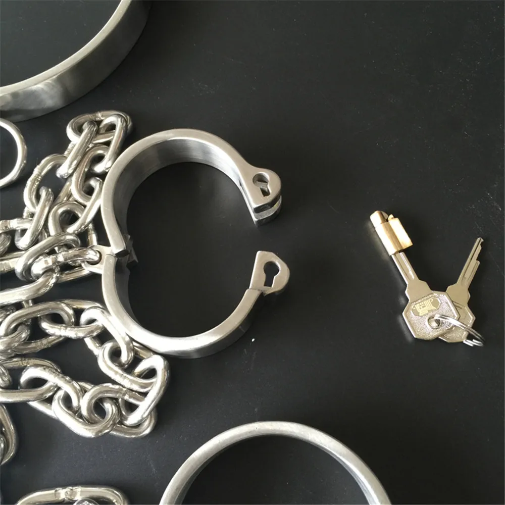 BDSM Sex Toys 304 Stainless Steel Lockable Neck Collar Hand Ankle Cuffs Femdom Slave Bondage Handcuffs Leg Restraints Sex Toys 6