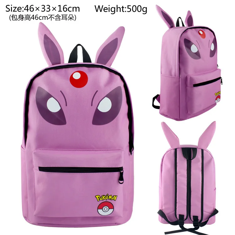 

Pocket Monster Pokemon Espeon ear shape backpack canvas shoulder bag cartoon Travel bag Packsack