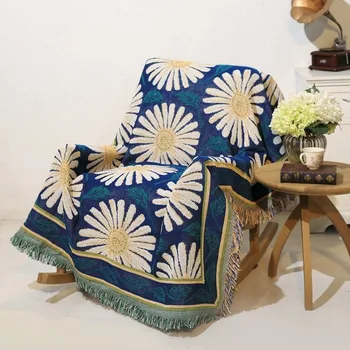 

180x220cm Designer Sunflower Blanket Bohemian Art Cotton Line Blanket Sofa Throw Blanket Carpet Christmas Decorations for Home