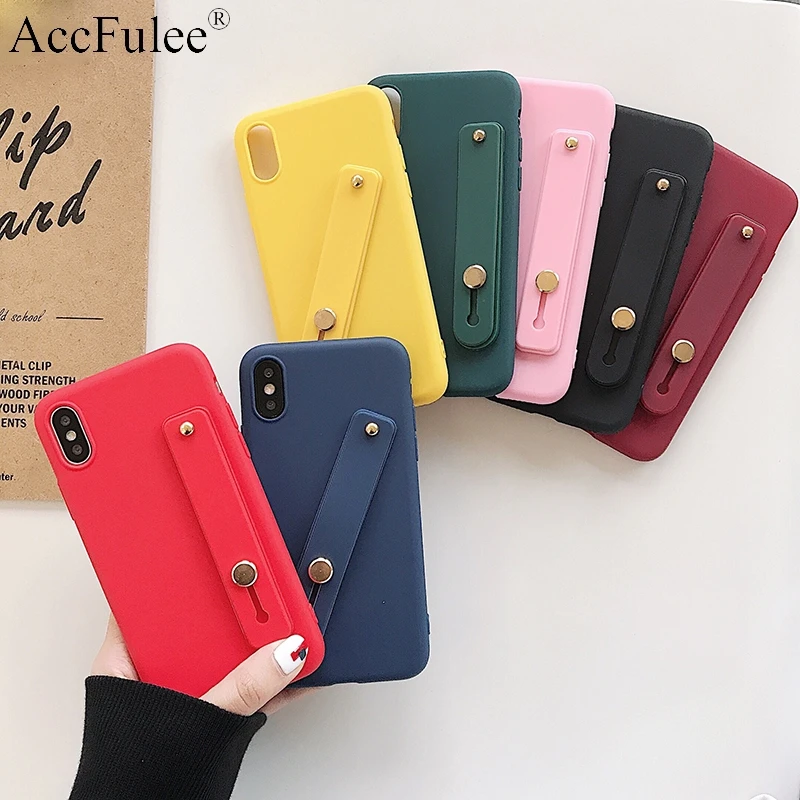 

Simple Matte Candy Wrist Strap Hand Band Case for Huawei Mate 9 10 Lite 20 Pro 30 Phone Stand Cover