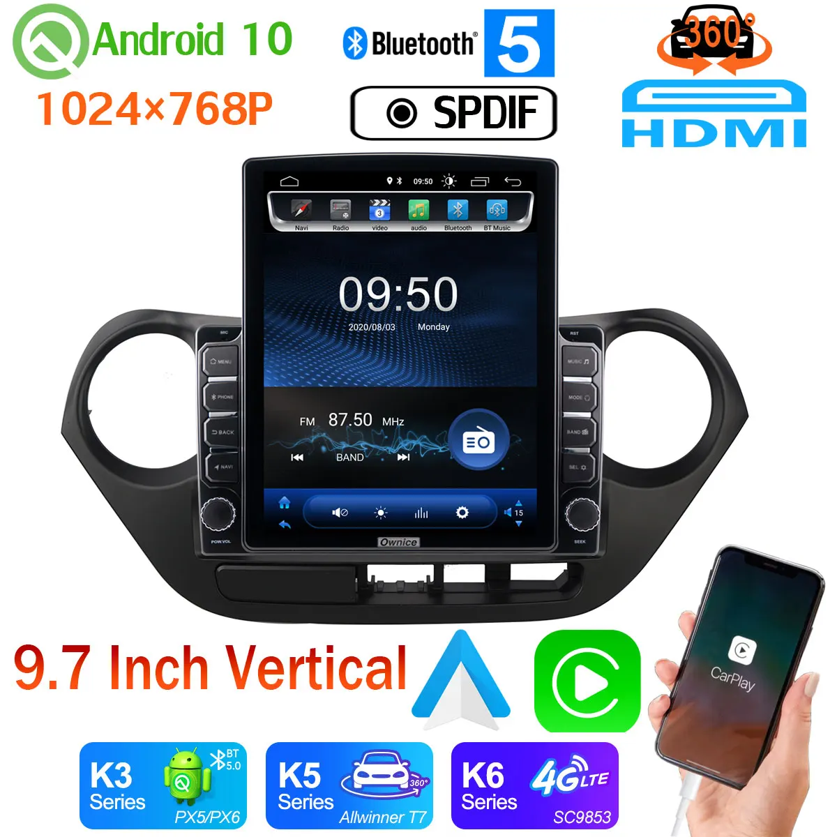 9 7 &quotвертикальный Tesla стиль Android 10 0 GPS Мультимедиа для Hyundai i10 Grand 2013 2016