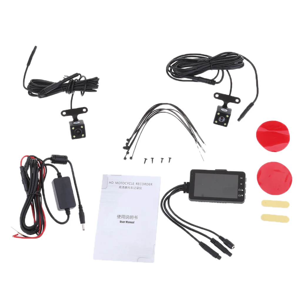 1 Set Motorcycle Cam 1080p FHD 120° Wide Angle Front + Rear Dual Lens 3 Inch For Universal Motorbike Support Multiple Language