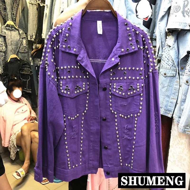 Женское джинсовое пальто с бусинами и бриллиантами для тяжелой промышленности