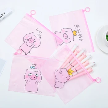 

4pcs/set Adorable Cute Pig Pencil Bag Box Pencilcase Kawaii Pink Pouch School Student Supplies Stationery Kid PVC Material Case