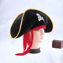 С изображением персонажа фильма «Пираты Карибского моря» шляпа Хэллоуин вечерние поставки Пираты Карибского моря плоская шляпа с красной лентой