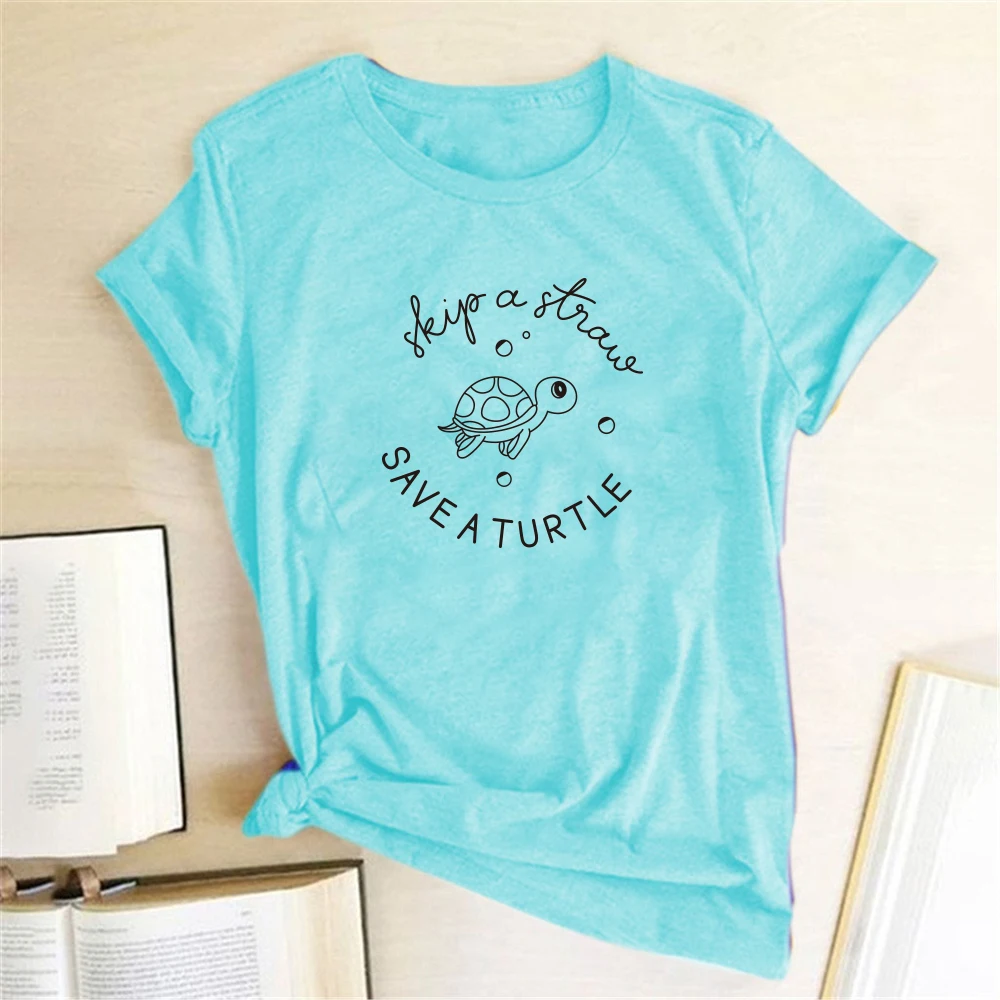 Save A Turtle Printing T-shirts Women Clothing Summer Cute Shirt Graphic Tops For Women Fashion Kawaii Shirt Harajuku Femme