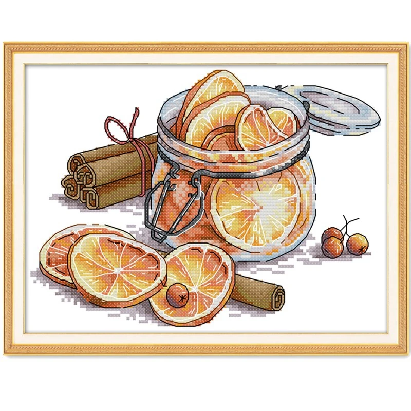 Cross stitch kit lemon print canvas aida 14ct 11ct count stitches embroidery DIY handmade