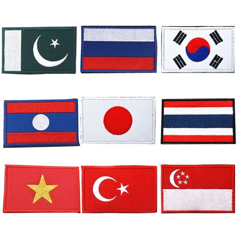 Country Flag Patch Embroidery armband Stripes Embroidered Russia Turkey Singapore Korea Pakistan Flag Tactical Military Patch #4 (5)