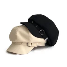 2020 New Fashion Hat Women Octagonal Cap Beret Striped Retro French Artist Hat Painter Octagonal Hats Black Brown Casual Caps