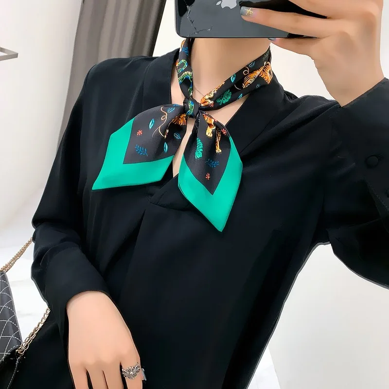 

85*9.5cm Bufanda Mujer Hijab Scarf 100% Silk Scarves Ribbon Narrow Scarf Belt Neckerchief Fashion Brand Matagorda Headwear Shawl