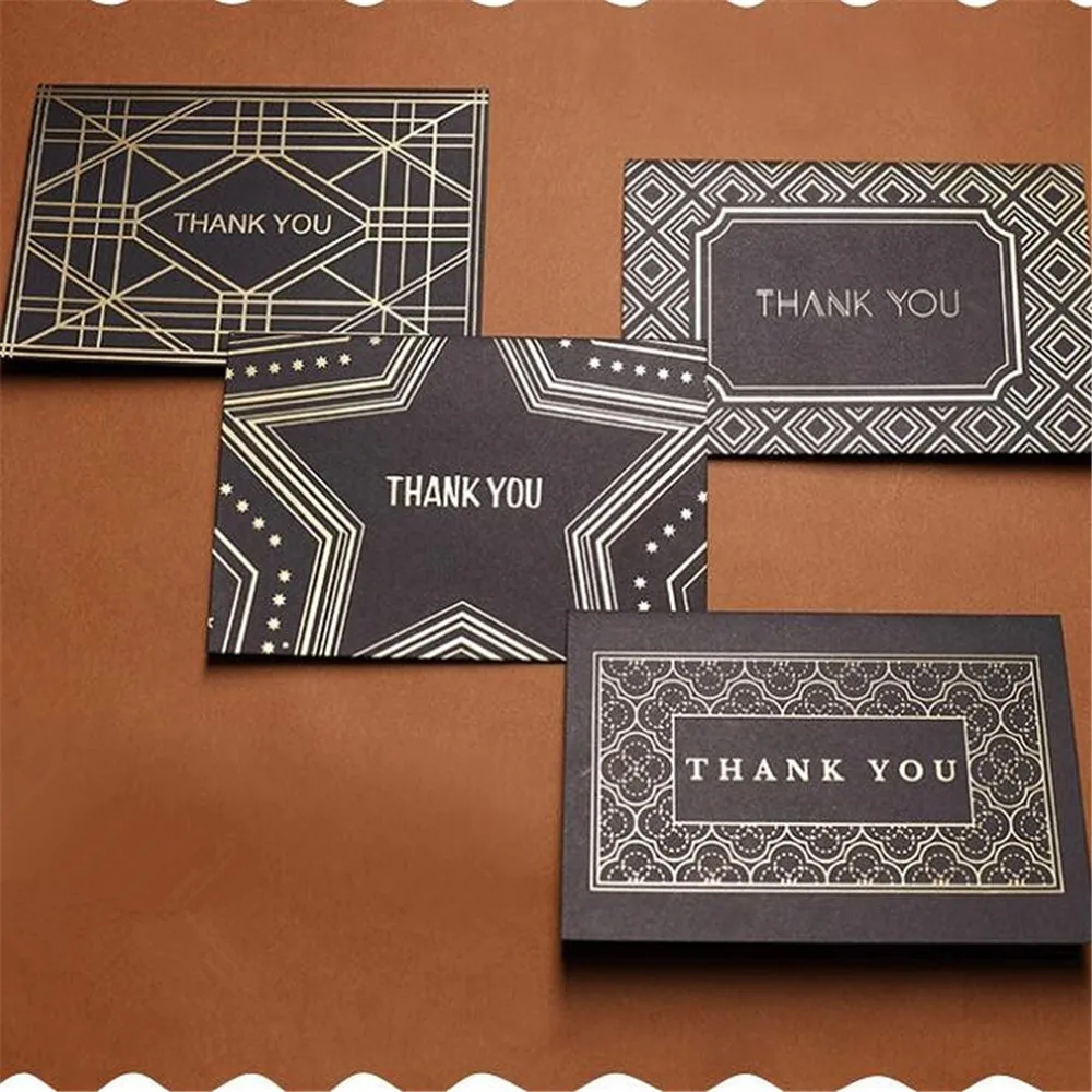 

Geometric Bronzing Folding Greeting Card Black Line Invitations Cards Postcard Diy Festival Thank You Card with Pape Envelope