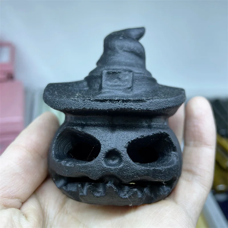 

Natural Obsidian Carved Witch Hollow Out Pumpkin Figurine Healing Crystal Witchcraft Home Decor Fengshui Luck Halloween Gift