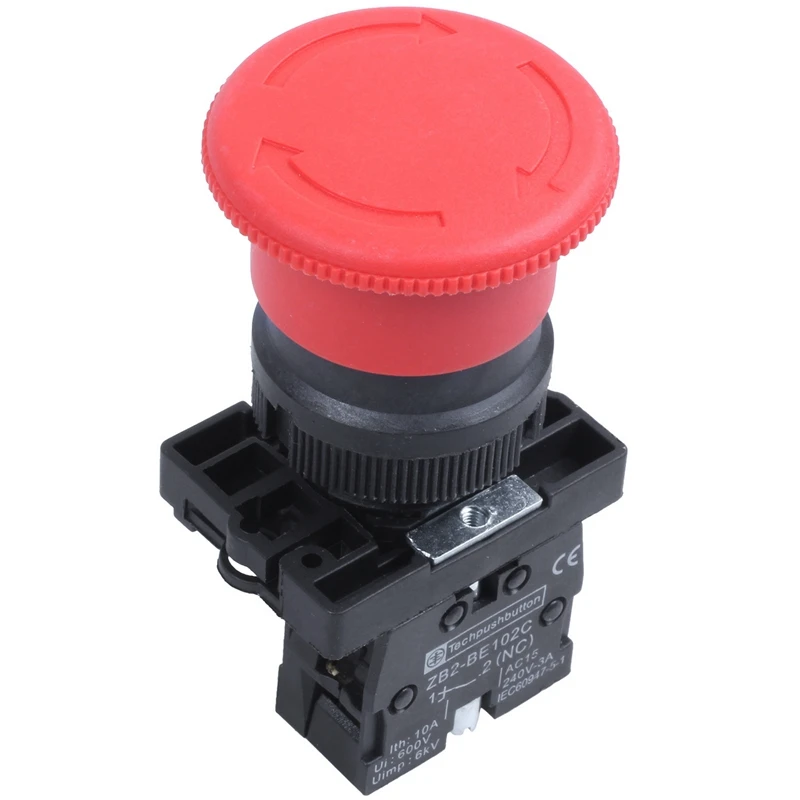 

Red Sign Mushroom Emergency Stop Push Button Switch Station 1 NC Normally Closed