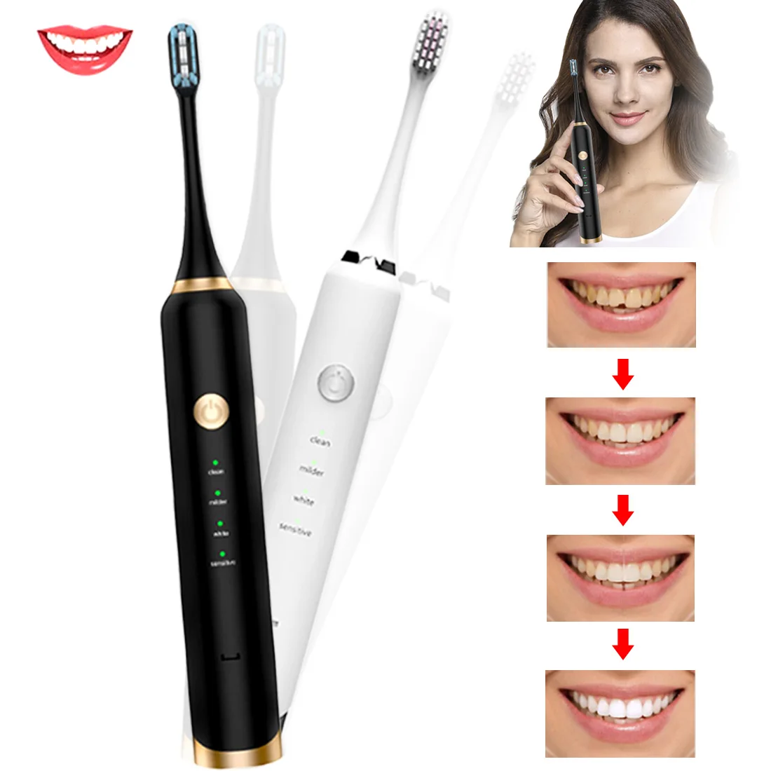 

4 Modes Ultrasonic Electric Toothbrush With Intelligent Timer Usb Powered Travel Waterproof Toothbrush With 2 Soft Brush Heads