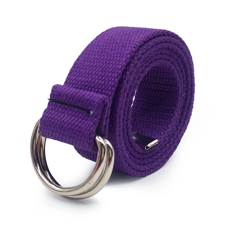 Style 2 Purple 130 см модный нейтральный нейлоновый холщовый ремень с d-образным кольцом и двойной пряжкой, студенческий ремень, Холщовый пояс с двойной пряжкой - Цвет: Style 2 Purple