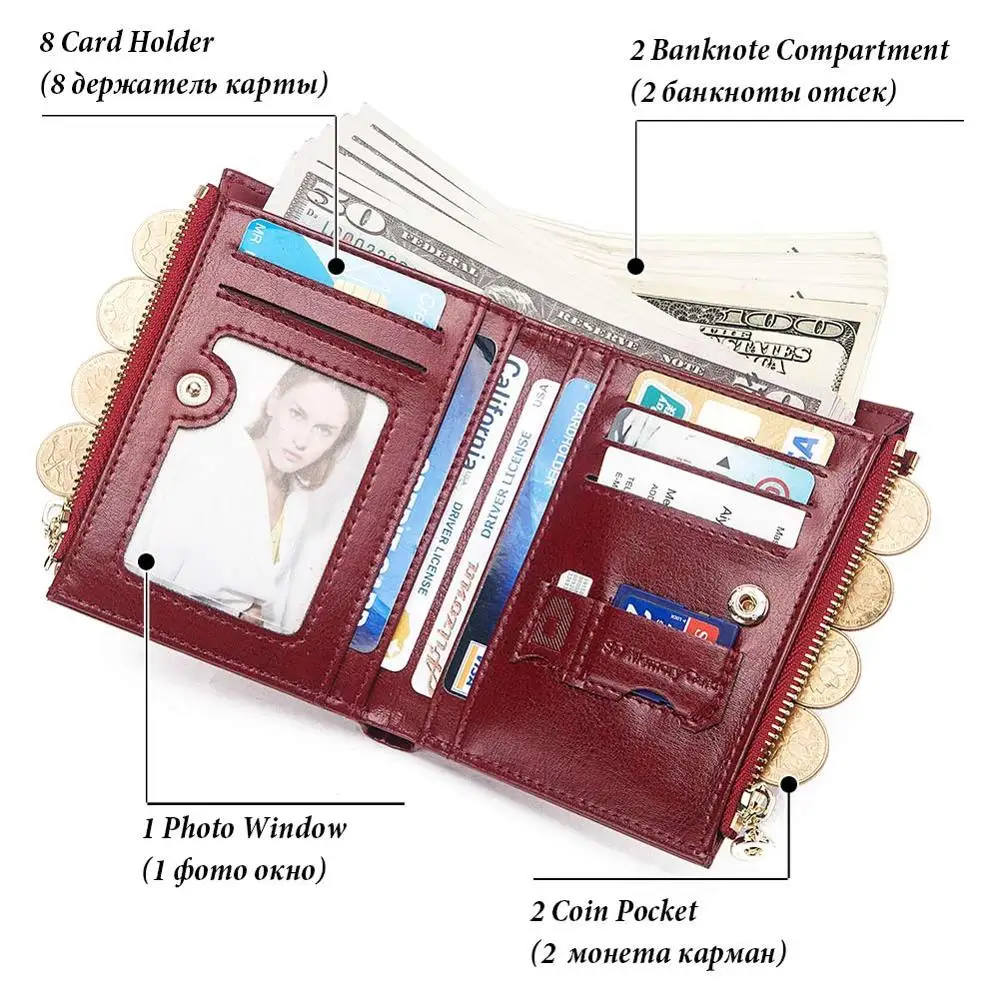 GZCZ Rfid 100% натуральная кожа кошелек женский для монет Portomone Короткие Бумажники