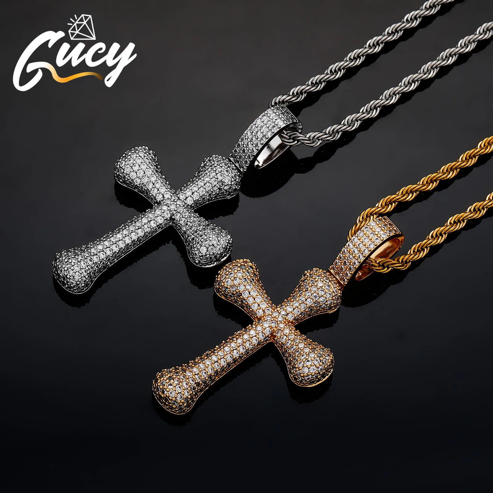 

Модное мужское ожерелье GUCY в стиле хип-хоп с кулоном в виде креста класса AAAA, ожерелье с кубическим цирконием, ювелирные изделия