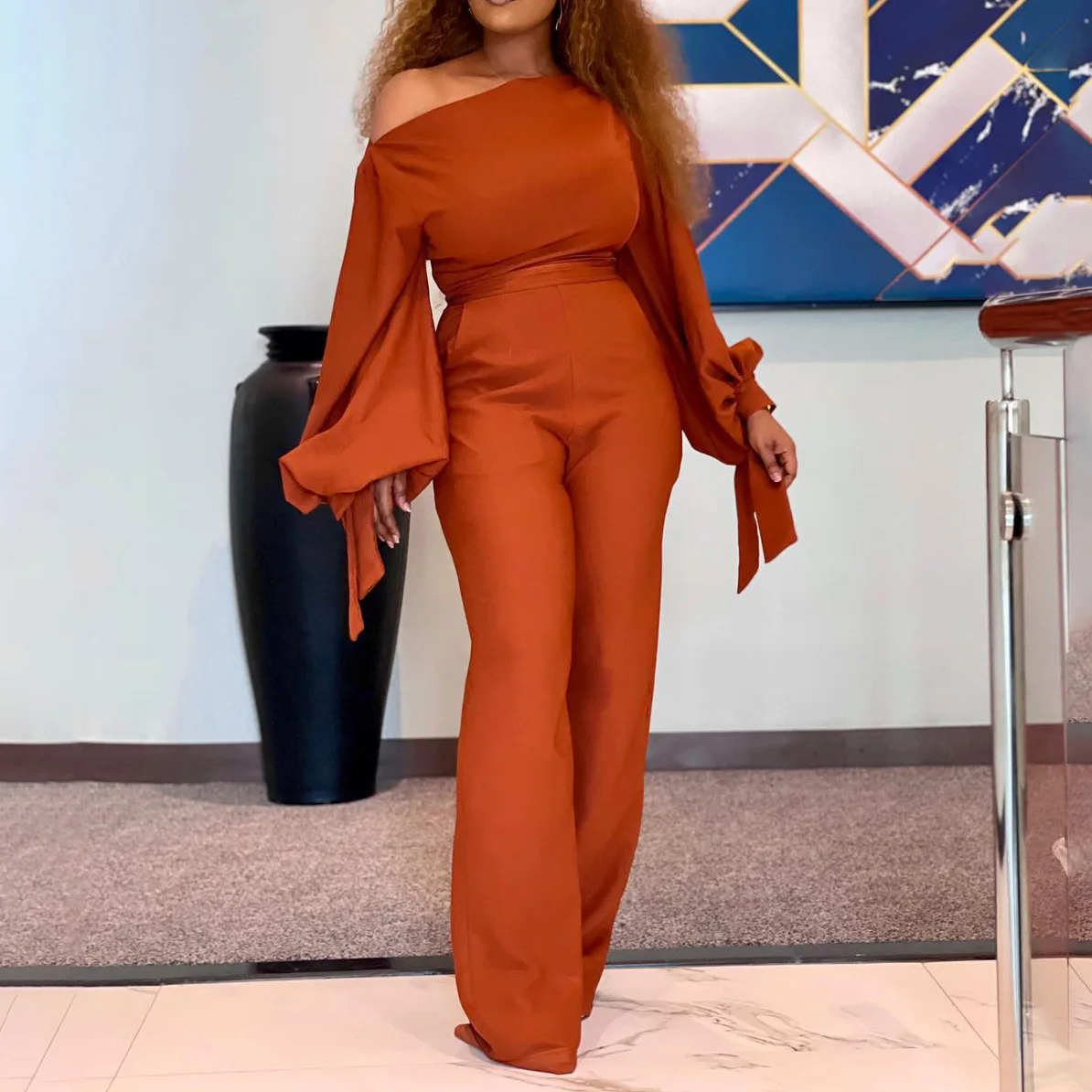 Women Jumpsuit Solid Off Shoulder High 