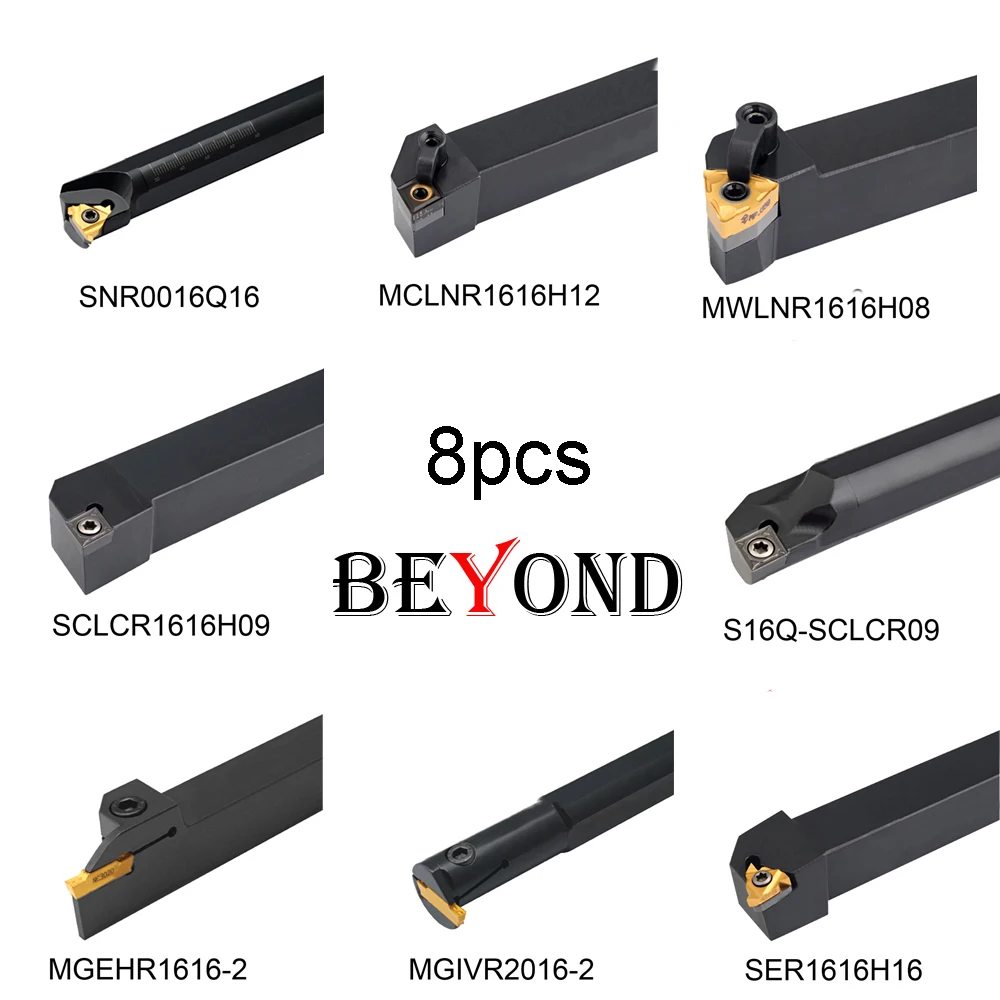 US $57.70 BEYOND 16mm 8pcs Lathe Cutting Tools Set Turning Tool Holder Set 1616 SNR S16Q SER SCLCR SCLCR09 MGEHR MGIVR 1616 Boring Bar