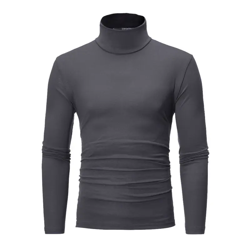 Mens Long Sleeve Cotton High Neck Turtleneck Stretch Slim Basic Tee Tops New Mens Roll Turtle Neck Pullover Knitted Sweater