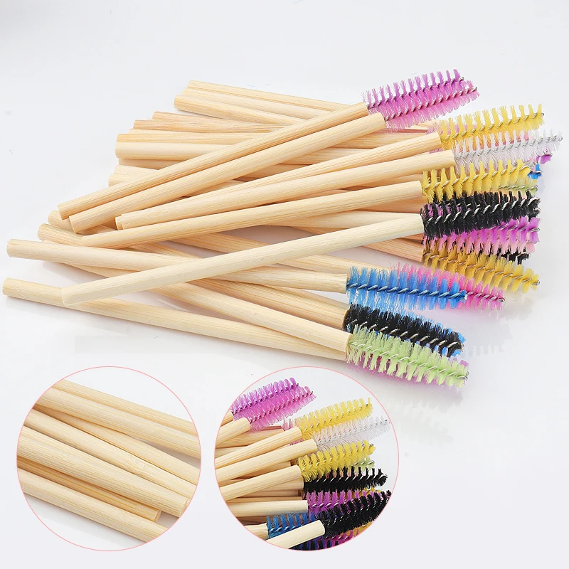 

50pcs disposable eyebrow brushes bamboo handle eyelash brush makeup brush eyelash extension mascara applicator tools