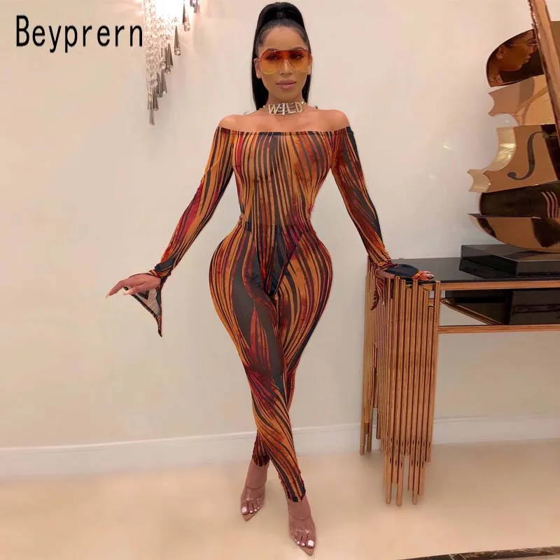 Beyprern, Хит, женский комбинезон в полоску, с принтом, в сетку ...