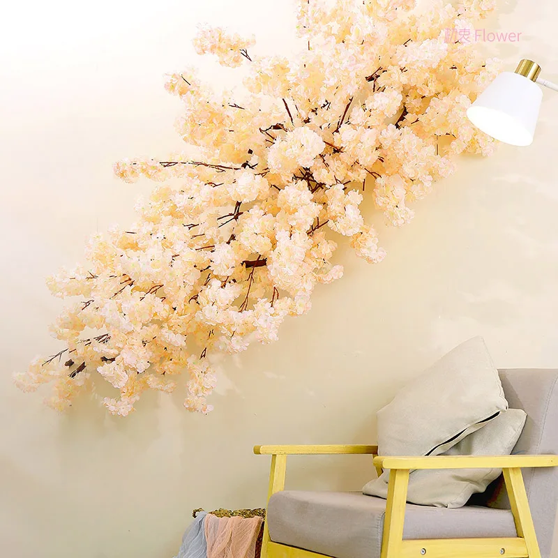3 fork Fake Cherry Blossom Tree flor Sakura flower tree Branch Artificial Flowers Silk Wedding Background Wall Decoration Flower