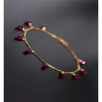

DMBS063 Starry Faceted Ruby Bracelet Female Genuine Yellow 18K Gold Water Drop Bracelet Gift