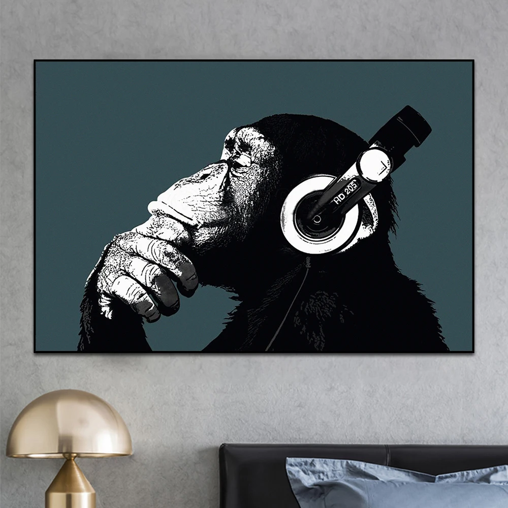 

Abstract DJ Monkey Graffiti Art Posters and Prints Orangutan Canvas Paintings on The Wall Art Pictures for Kids Room Decor