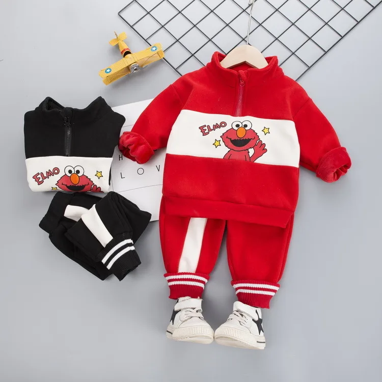 

2019 New Style Winter Children Baby Cartoon plus Velvet Sesame Street Set Korean-style BOY'S Hoody Cardigan Coat
