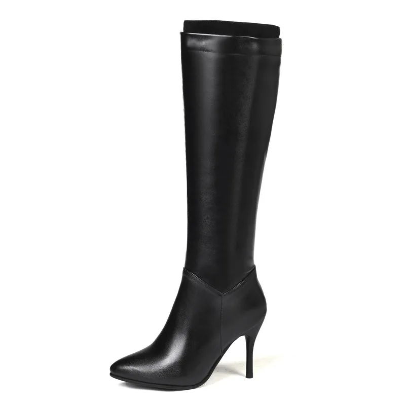 ANNYMOLI Autumn Knee High Boots Women Zipper Thin High Heel Tall Boots Sexy Pointed Toe Shoes Female New Winter Large Size 34-45 ANNYMOLI Autumn Knee High Boots Women Zipper Thin High Heel Tall Boots Sexy Pointed Toe Shoes Female New Winter Large Size 34-45