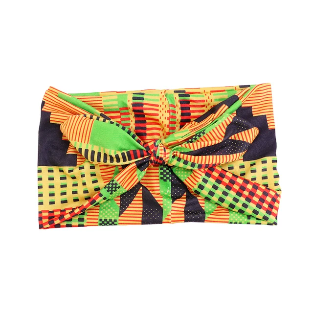 New African Pattern Print Headband for Women Twist Style Black Girl Head Wraps Elastic Hair Accessories Turban Headscarf Geo yellow