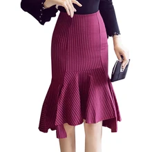 Shintimes, Женская юбка-Русалка с оборками,, эластичная, в черную полоску, на молнии, с высокой талией, красные юбки для женщин, s Jupe Femme, женская одежда