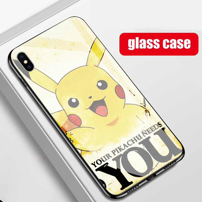 Прозрачный tpu+Tempered glass Pokemon Anime Game Phone Case for iphone X XR XS 11 PRO MAX 7 6 6S 8 plus Pokemon Anime covers - Цвет: Прозрачный