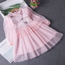 Детское платье принцессы с цветами для девочек; теплая одежда; платья с рукавами-фонариками для девочек; зимний костюм принцессы; От 4 до 11 лет