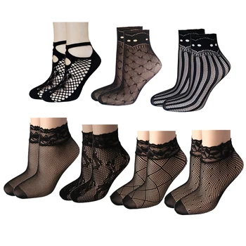 

Black Socks Women Girls Ladies Soft Lace Leica Short Ankle Socks Fishnet Stocking