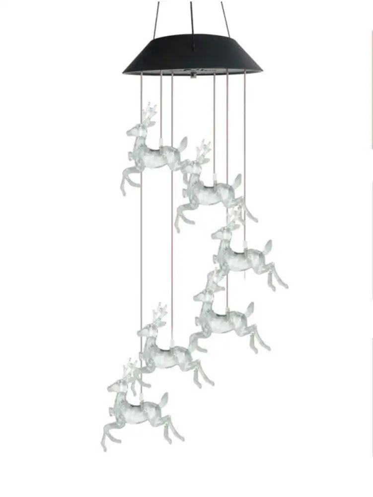 

6 Led LED Solar Wind Chime Lamp Colorful Christmas Deer String Light Outdoor Garden Courtyard Window Hanging Decoration Lights